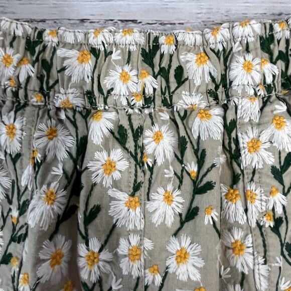 Maeve Anthropologie Skirt sz Small Khaki Daisies Floral Embroidery Pocket A Line - Picture 3 of 8